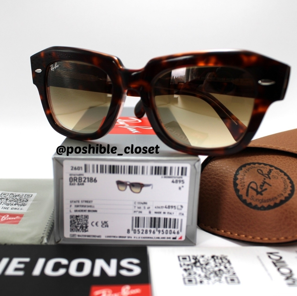 RayBan Model Display RB2186 State Street Gradient Brown Tortoise - Picture 5 of 17